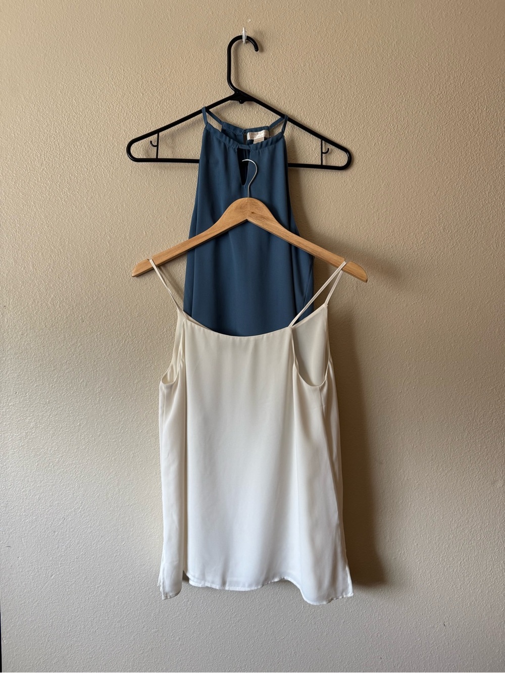 Women's Cream Camisole and Blue Halter Chiffon Tops